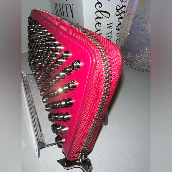 Christian Louboutin Stud Spike Zipper Pink Wallet Authentic - EUC - Picture 3 of 16